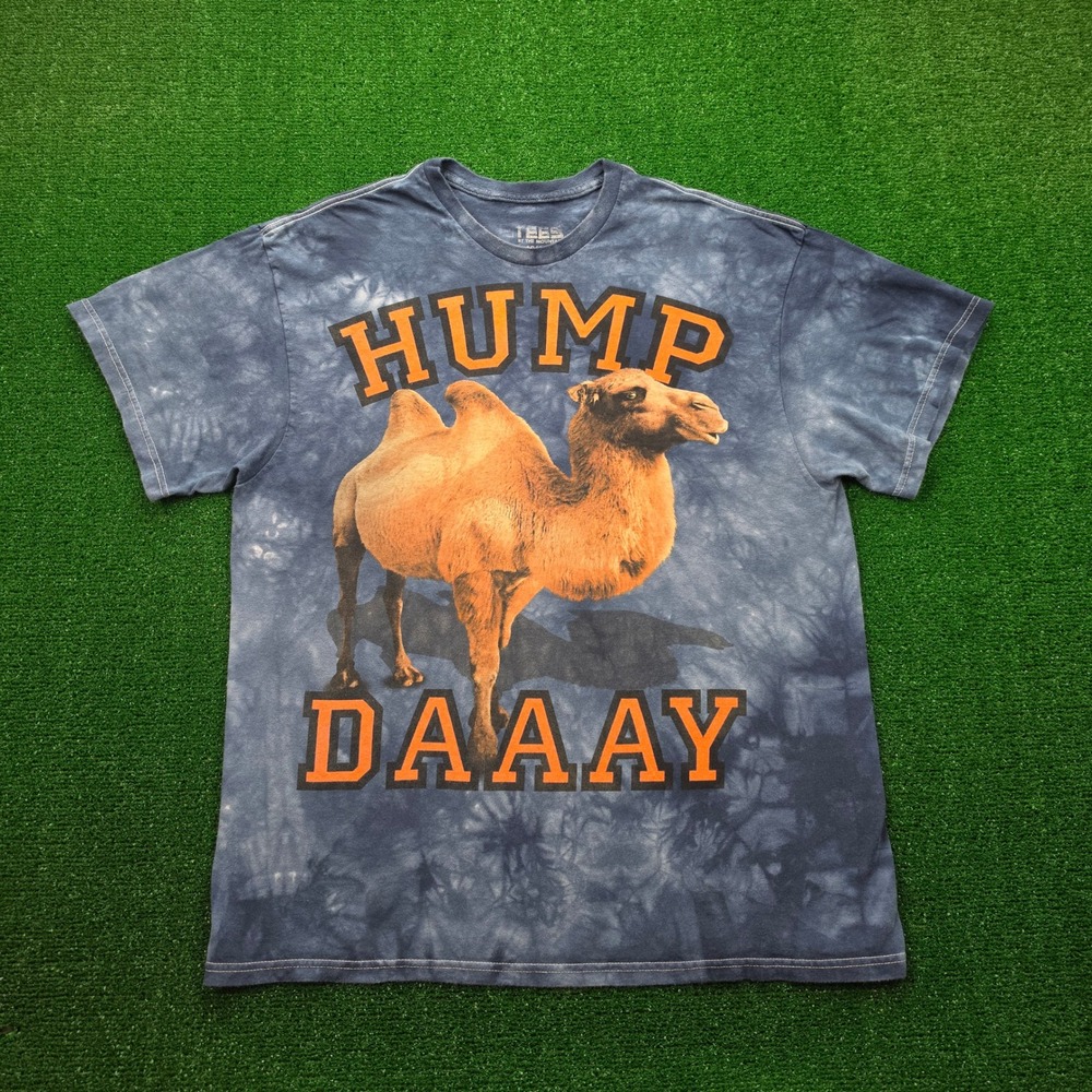The Mountain Hump Daaay Camel Novelty Graphic Tshirt Mens XL Blue Tie Dye Humor